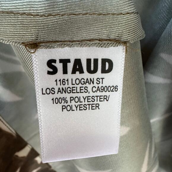 Staud Joan Maxi Dress Sergeant Green Painted Palm Leaf Print Button Front Sz 4 - Picture 8 of 10